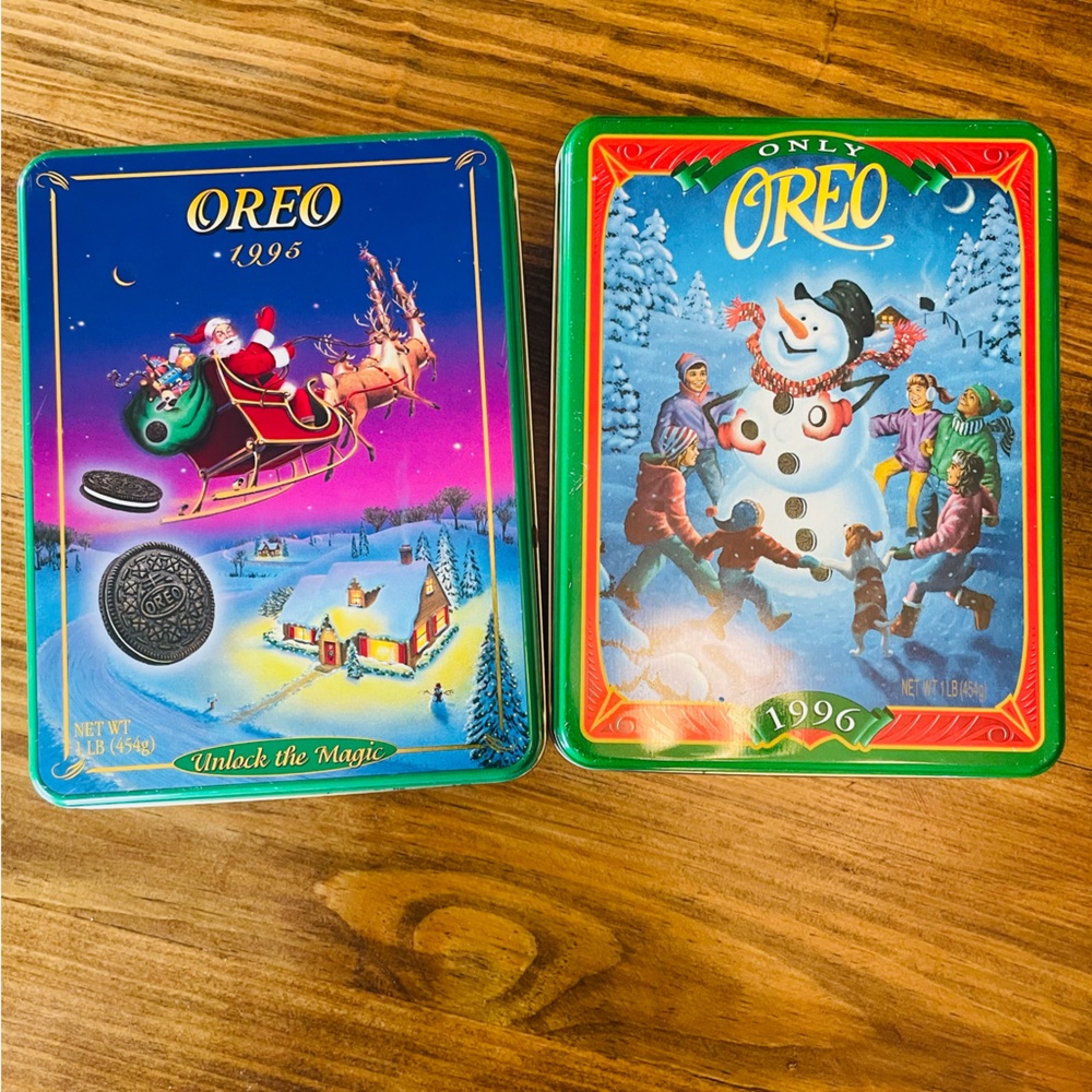 2)  mint condition Vintage 1996 & 1995 Oreo CookieTin Containers